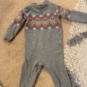 Carter's Gray Knit Footie with Colorful Pattern